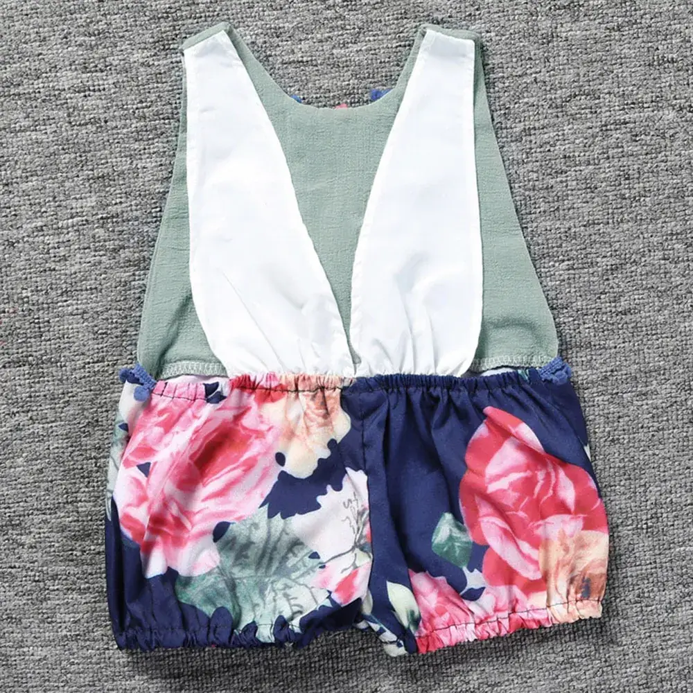 Sleeveless Floral Baby Romper Green Blue - Image 4
