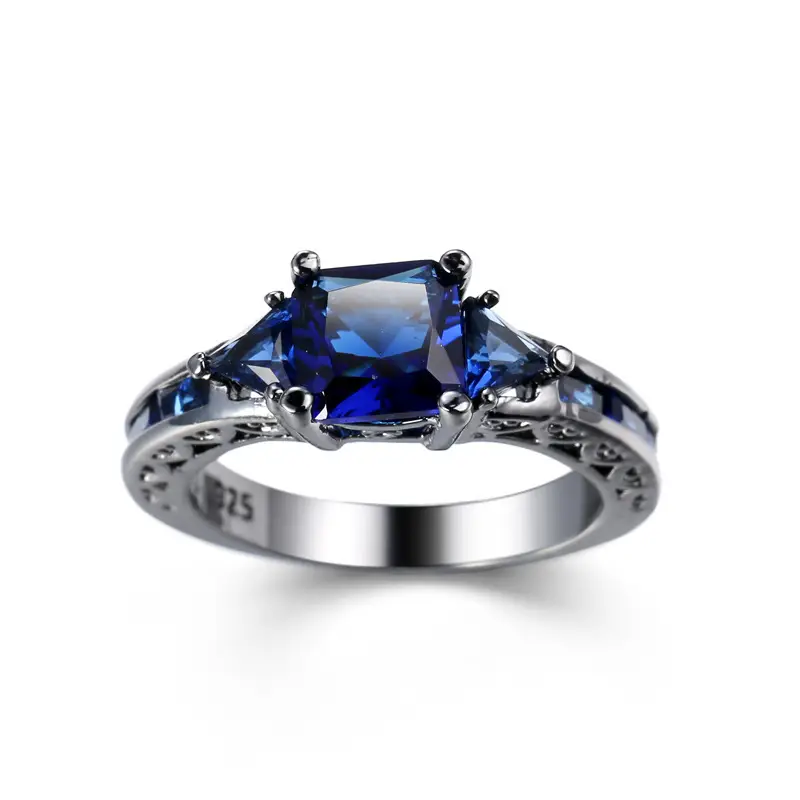 Silver Zircon Ring with Blue Sapphire & Diamond Setting - Image 4