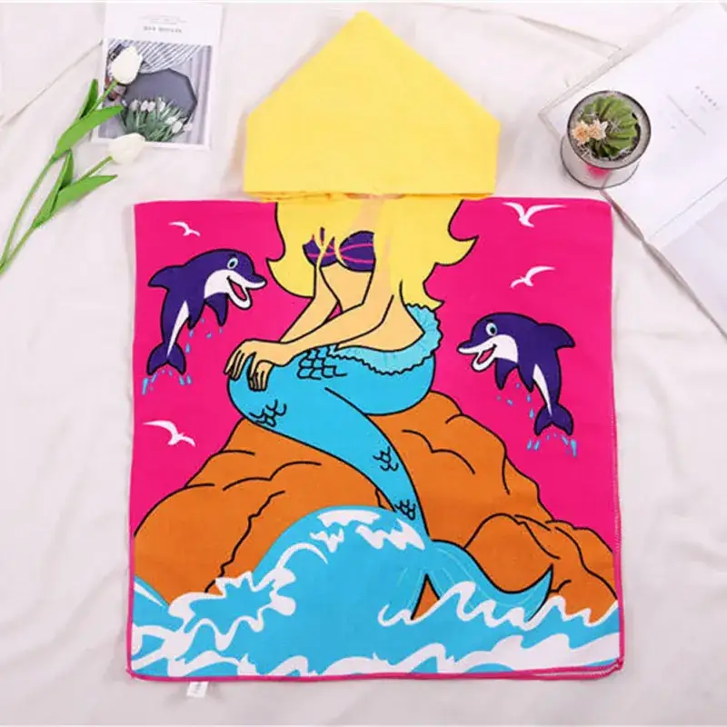Baby Bath Towel Cartoon Mermaid Hooded Quick-Drying
