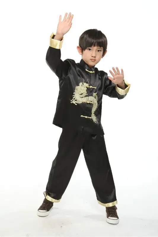 Kids Traditional Chinese Tang Suit with Embroidered Dragon Long Sleeve — feature 14