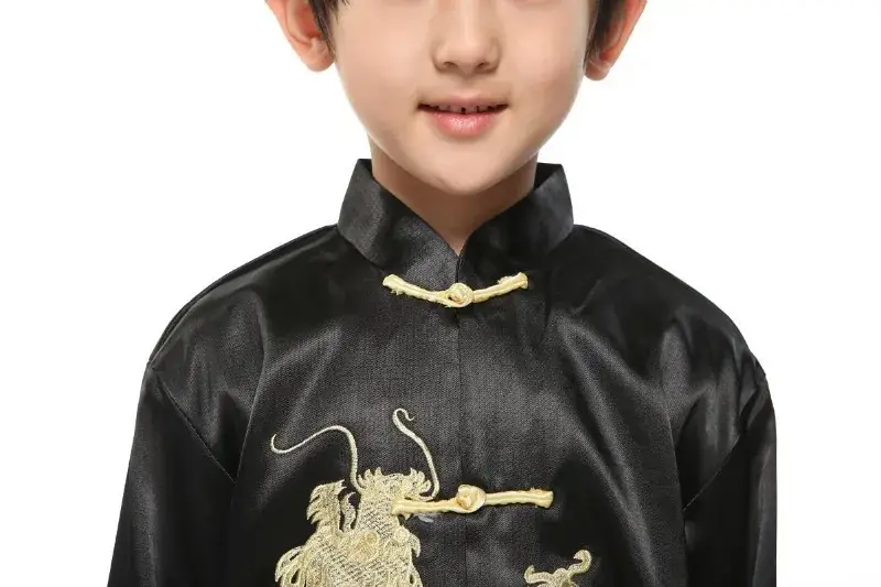 Kids Traditional Chinese Tang Suit with Embroidered Dragon Long Sleeve — feature 16