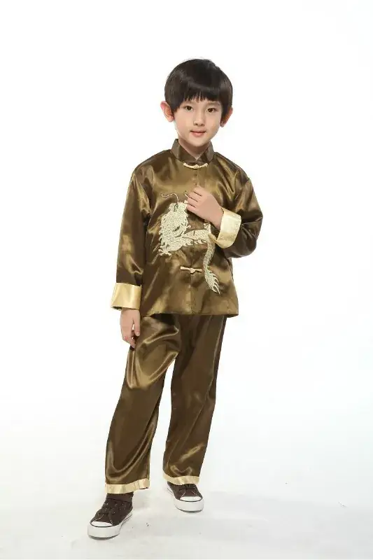 Kids Traditional Chinese Tang Suit with Embroidered Dragon Long Sleeve — feature 19