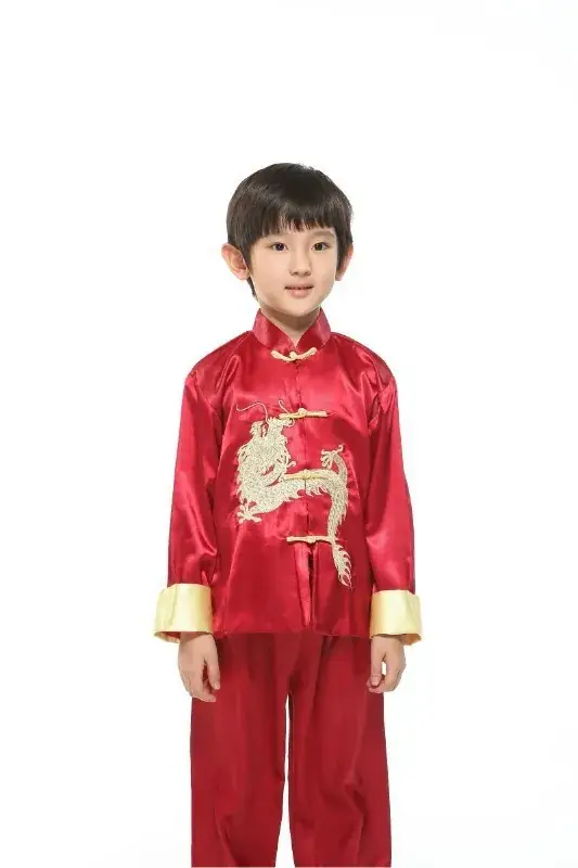 Kids Traditional Chinese Tang Suit with Embroidered Dragon Long Sleeve — feature 3