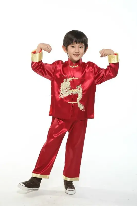 Kids Traditional Chinese Tang Suit with Embroidered Dragon Long Sleeve — feature 4