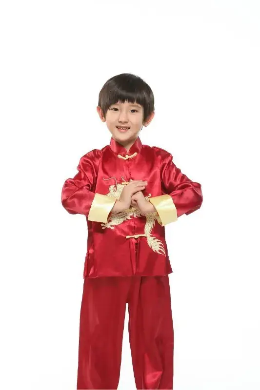 Kids Traditional Chinese Tang Suit with Embroidered Dragon Long Sleeve — feature 5