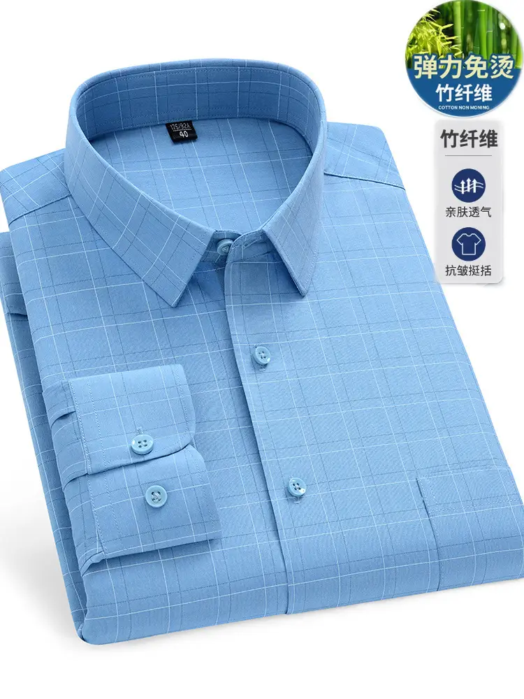 Light Blue Cotton Long Sleeve Shirt for Men - Image 31