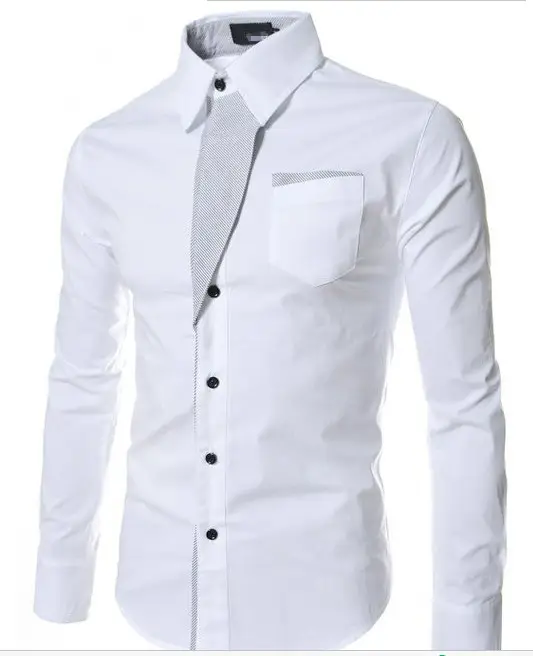 White Slim Fit Long Sleeve Button Down Shirt for Men - Image 11