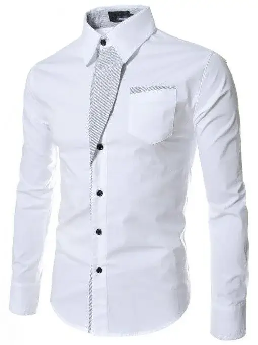 White Slim Fit Long Sleeve Button Down Shirt for Men — feature 17