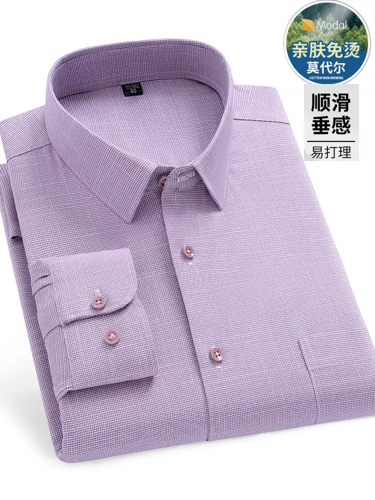 Middle-Aged Men's Blue Modal Long Sleeve Shirt - Image 26