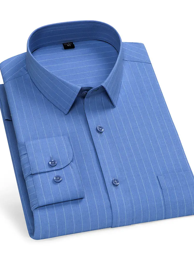 Middle-Aged Men's Blue Modal Long Sleeve Shirt - Image 29