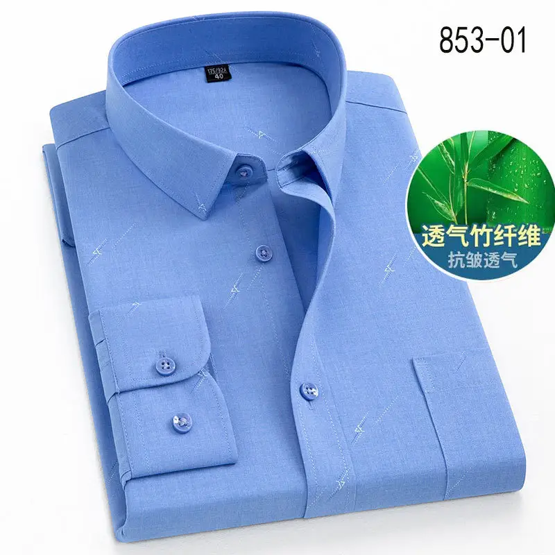 Middle-Aged Men's Blue Modal Long Sleeve Shirt - Image 11