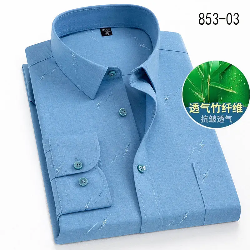 Middle-Aged Men's Blue Modal Long Sleeve Shirt - Image 12
