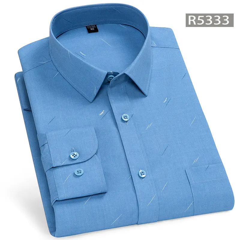 Middle-Aged Men's Blue Modal Long Sleeve Shirt - Image 16