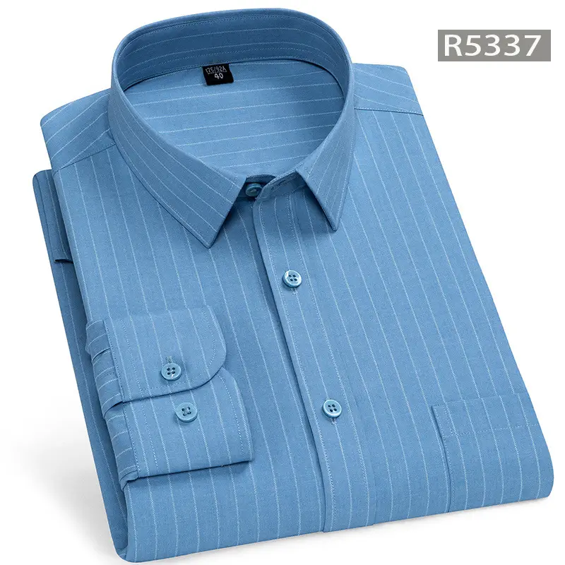 Middle-Aged Men's Blue Modal Long Sleeve Shirt - Image 19