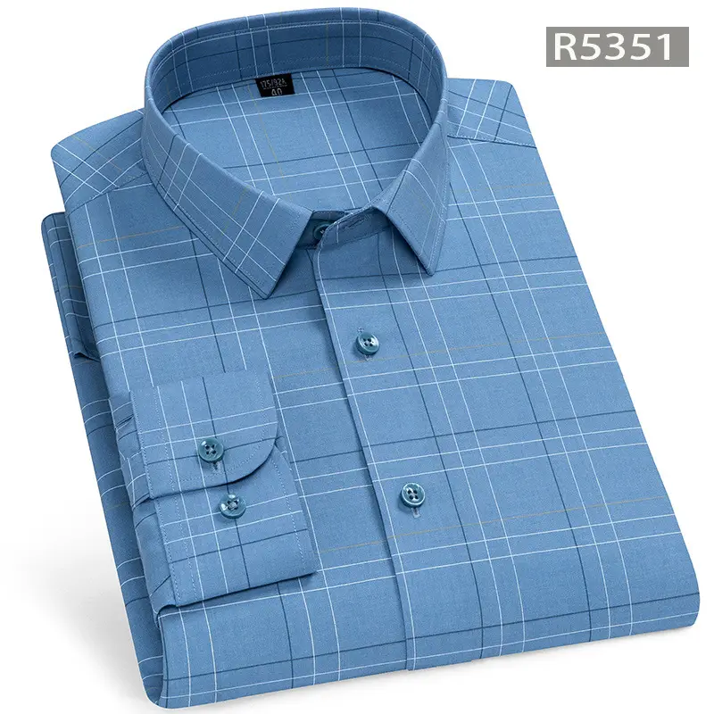 Middle-Aged Men's Blue Modal Long Sleeve Shirt - Image 21