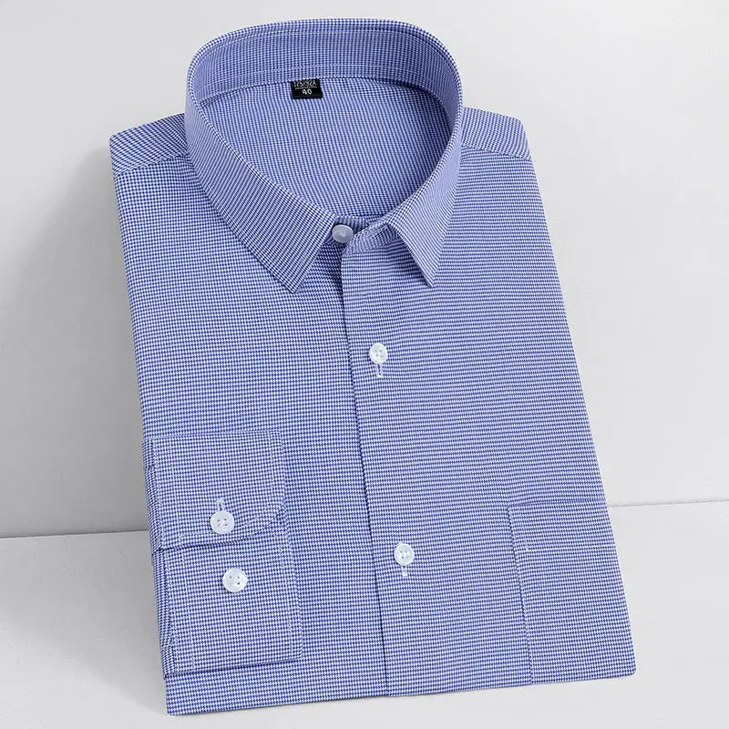 Middle-Aged Men's Blue Modal Long Sleeve Shirt - Image 25