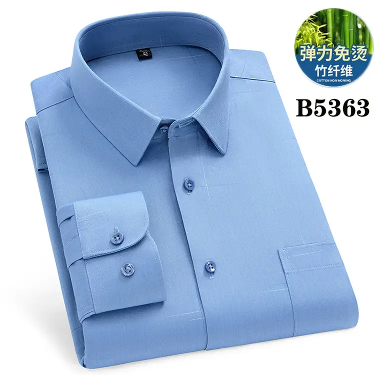 Middle-Aged Men's Blue Modal Long Sleeve Shirt - Image 3