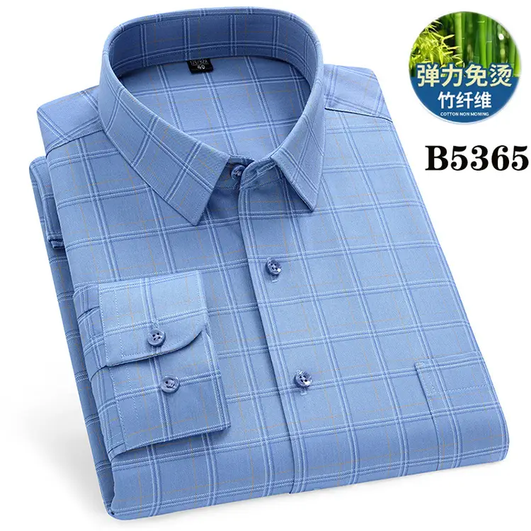 Middle-Aged Men's Blue Modal Long Sleeve Shirt - Image 4