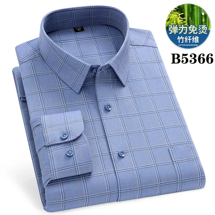 Middle-Aged Men's Blue Modal Long Sleeve Shirt - Image 5