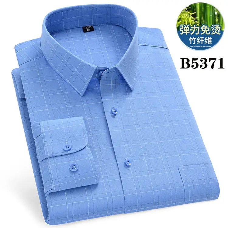 Middle-Aged Men's Blue Modal Long Sleeve Shirt - Image 6