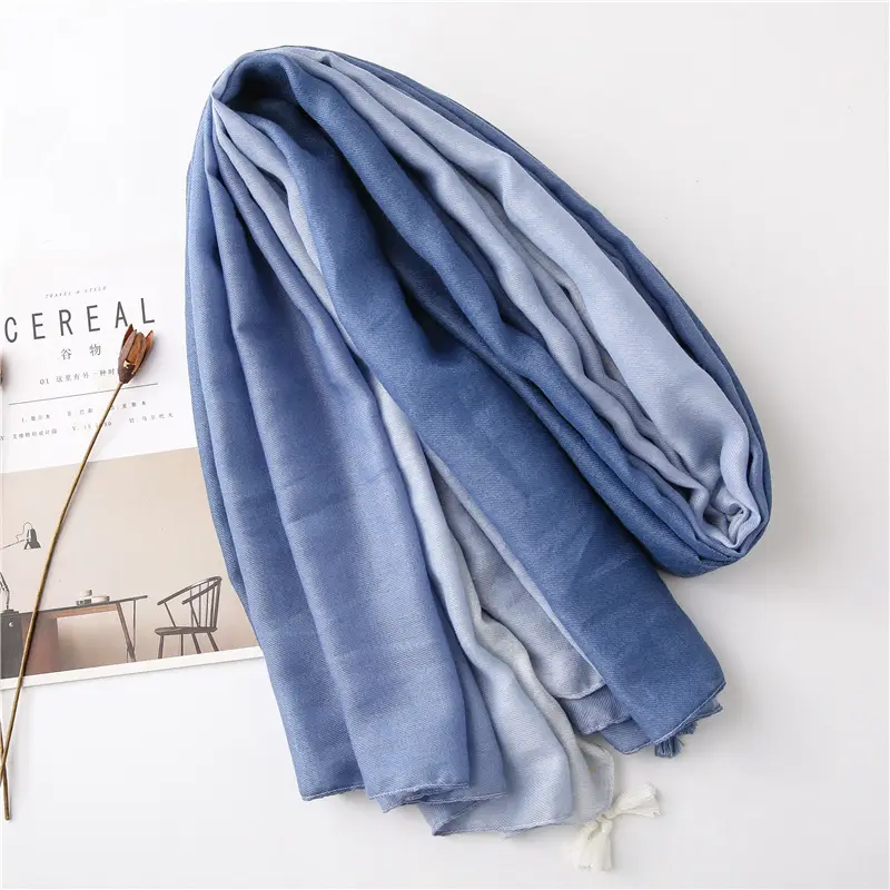 Blue Cotton Long Tassel Scarf for Women - Image 5