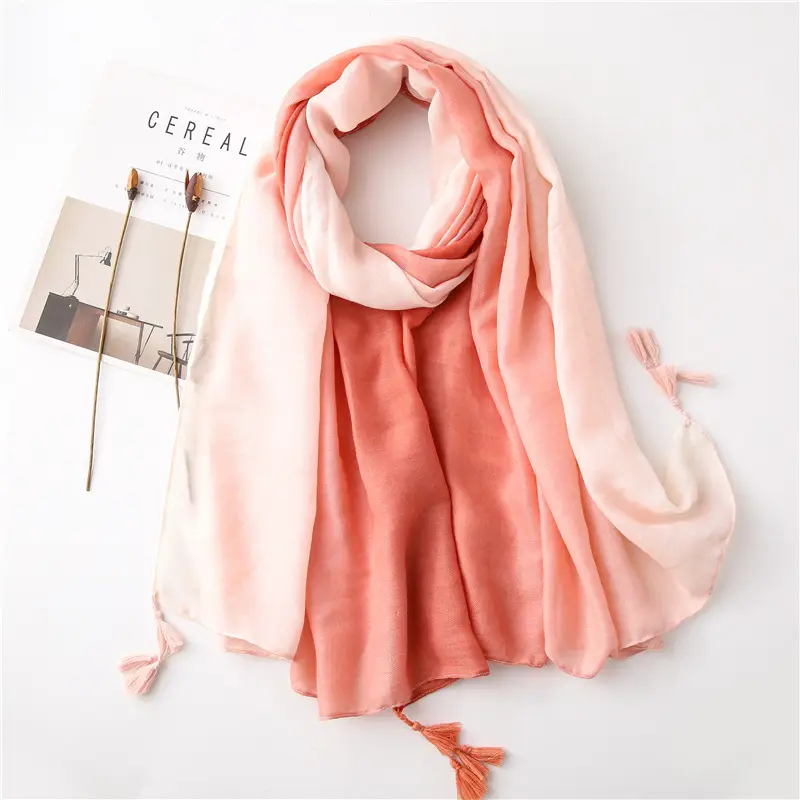 Blue Cotton Long Tassel Scarf for Women - Image 4
