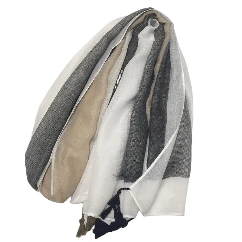 Blue Cotton Long Tassel Scarf for Women - Image 6