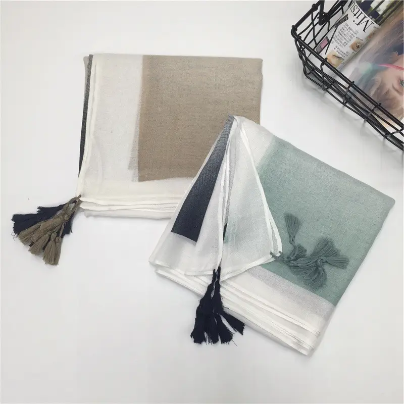 Blue Cotton Long Tassel Scarf for Women — feature 26