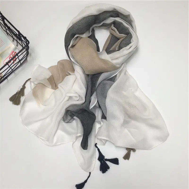 Blue Cotton Long Tassel Scarf for Women — feature 31