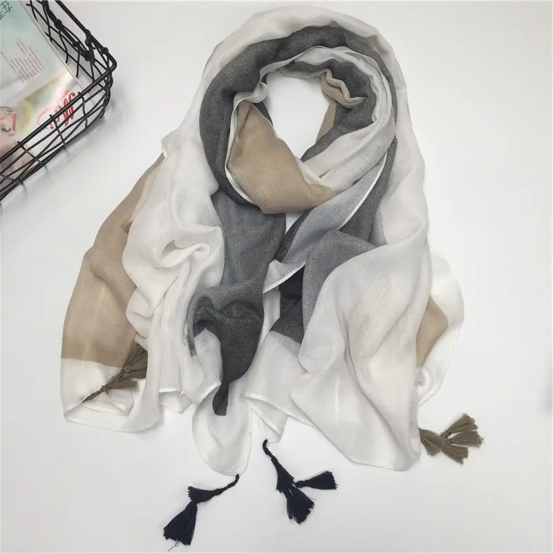 Blue Cotton Long Tassel Scarf for Women — feature 32