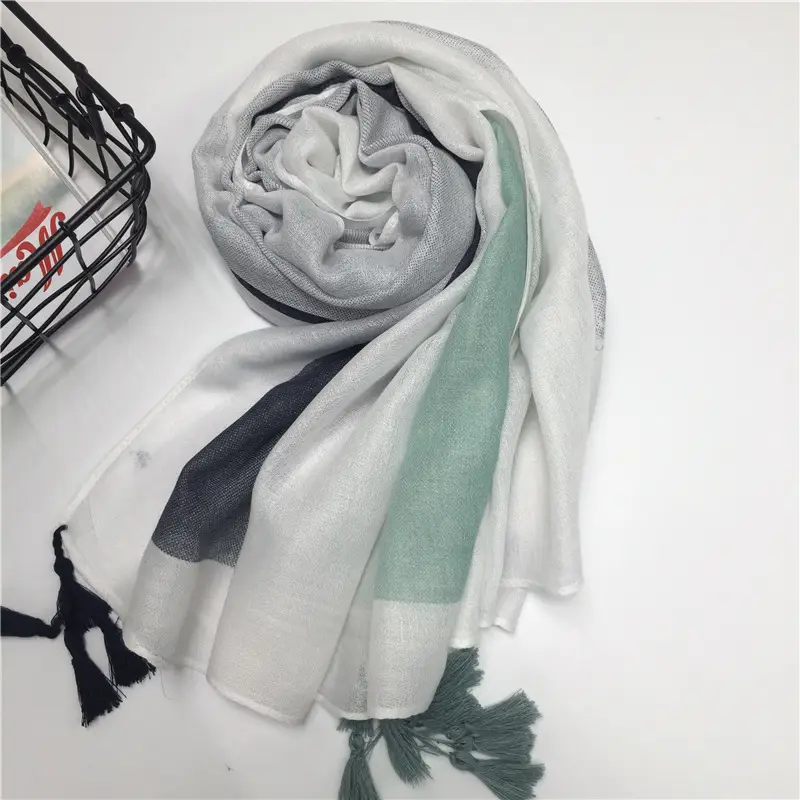 Blue Cotton Long Tassel Scarf for Women — feature 36
