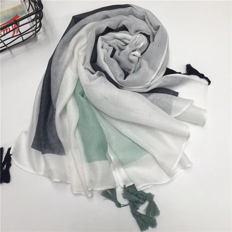 Blue Cotton Long Tassel Scarf for Women — feature 38