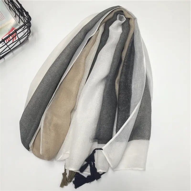 Blue Cotton Long Tassel Scarf for Women - Image 2