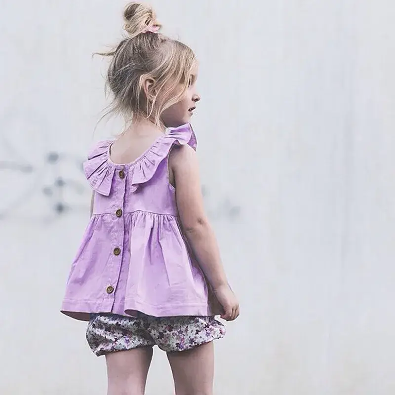 Purple Girls' Ruffle Collar Dress Single Breasted 2025