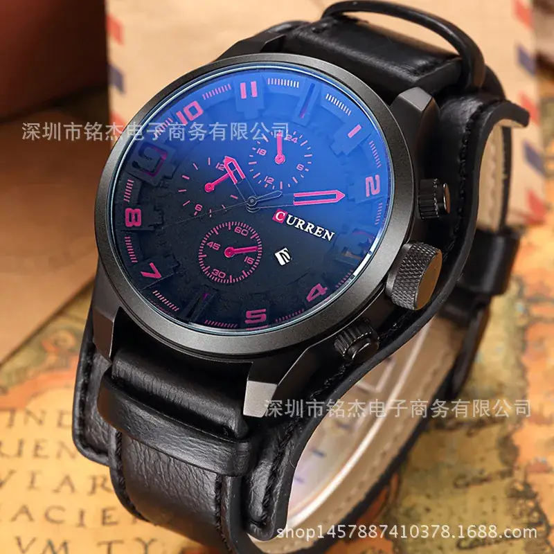 CURREN Men's Large Dial Sports Watch Brown Leather Band