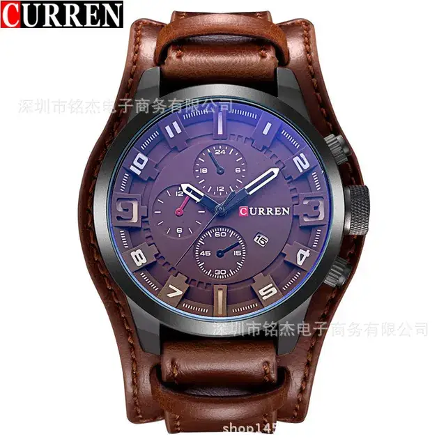 CURREN Men's Large Dial Sports Watch Brown Leather Band