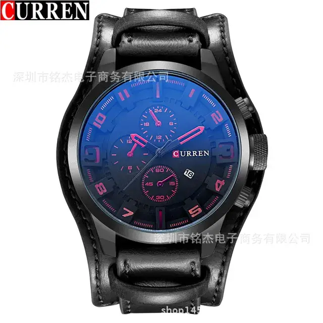 CURREN Men's Large Dial Sports Watch Brown Leather Band