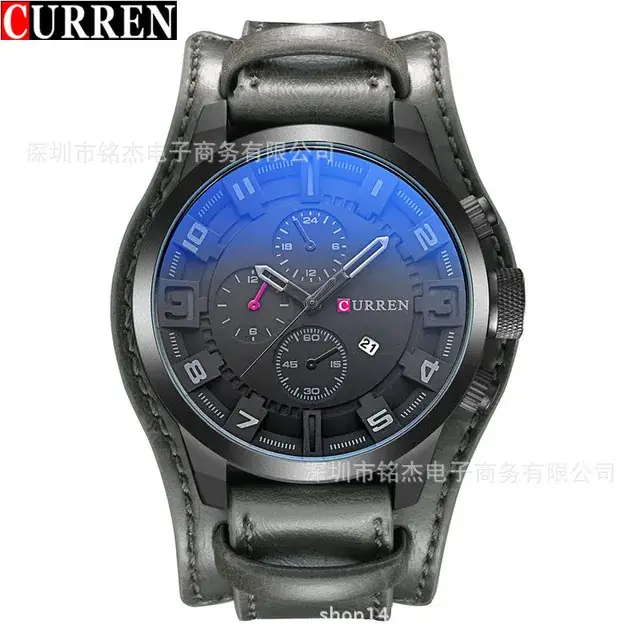 CURREN Men's Large Dial Sports Watch Brown Leather Band