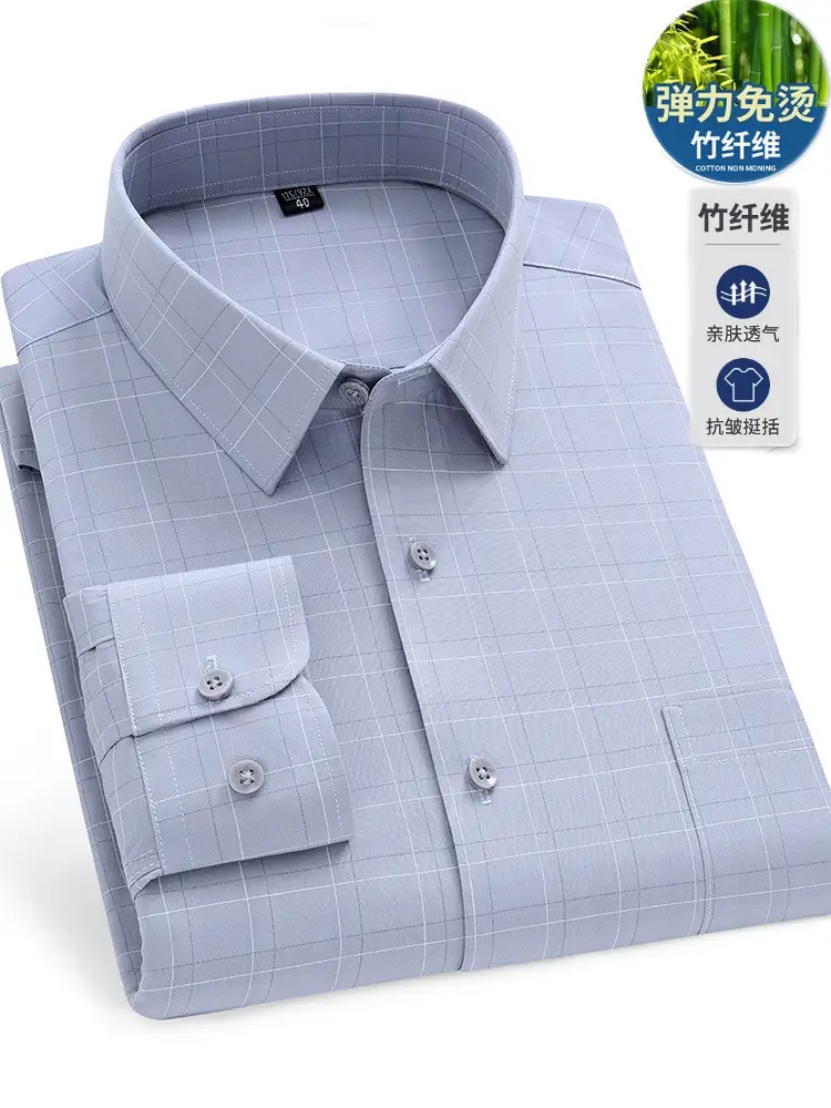 Men Cotton Long Sleeve Shirt Light Blue Elderly Thin - Image 27