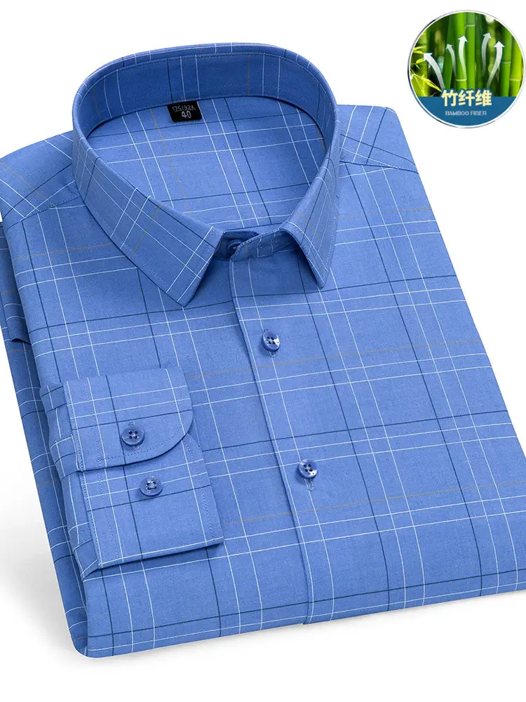 Men Cotton Long Sleeve Shirt Light Blue Elderly Thin - Image 31