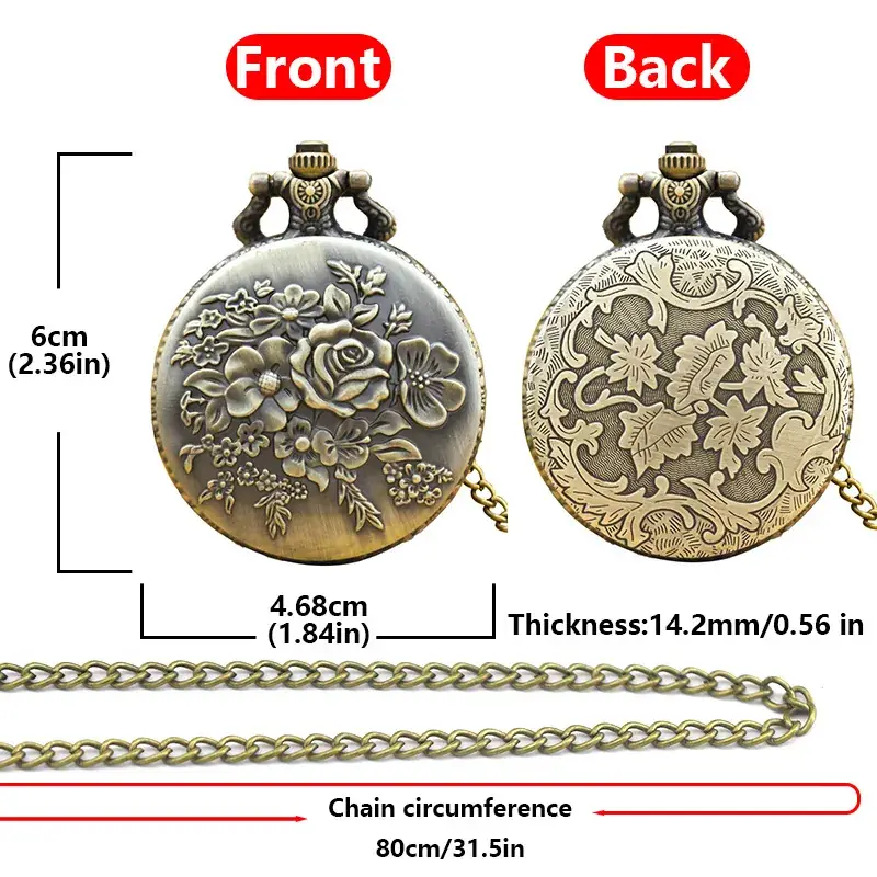 Flower Pattern Pocket Watch for Men Women Large Nostalgic Design — feature 8