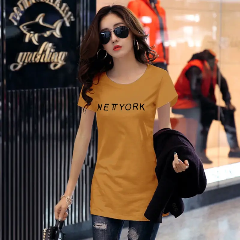 Women Printed Cotton T-Shirt White V-Neck Slim Fit