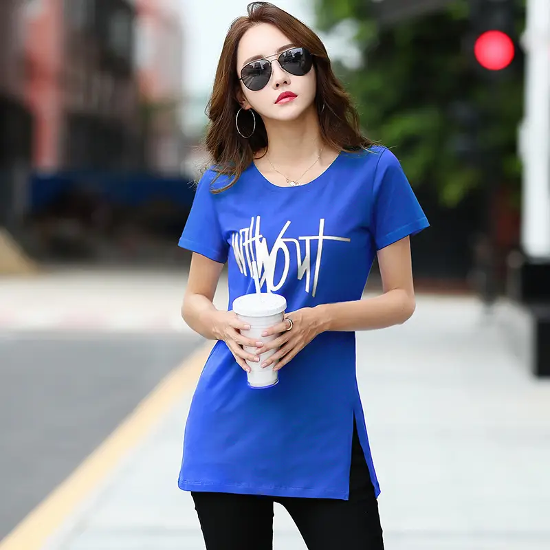Women Printed Cotton T-Shirt White V-Neck Slim Fit