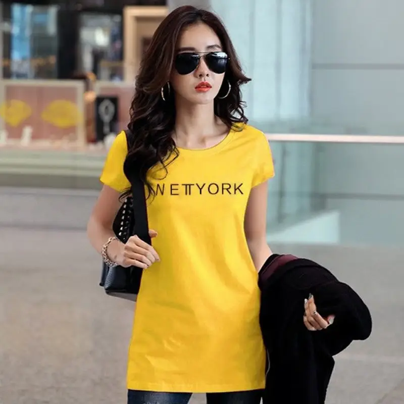 Women Printed Cotton T-Shirt White V-Neck Slim Fit