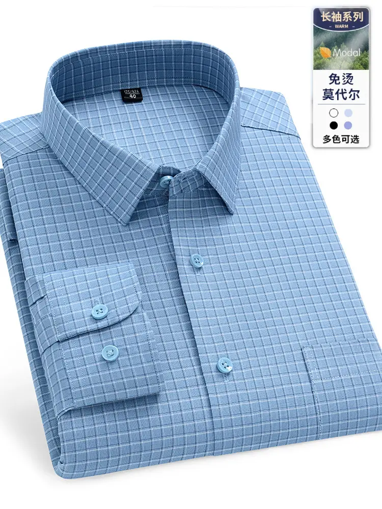 Blue Cotton Long Sleeve Shirt for Men - Image 27
