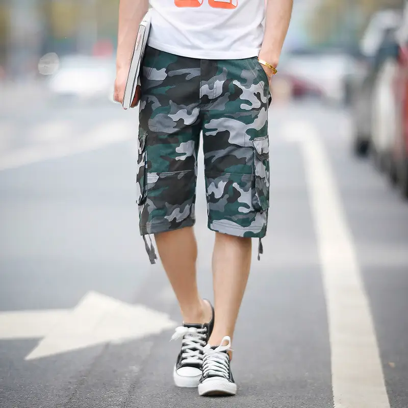 Camouflage Mid-Length Casual Pants with Multiple Pockets - Image 3