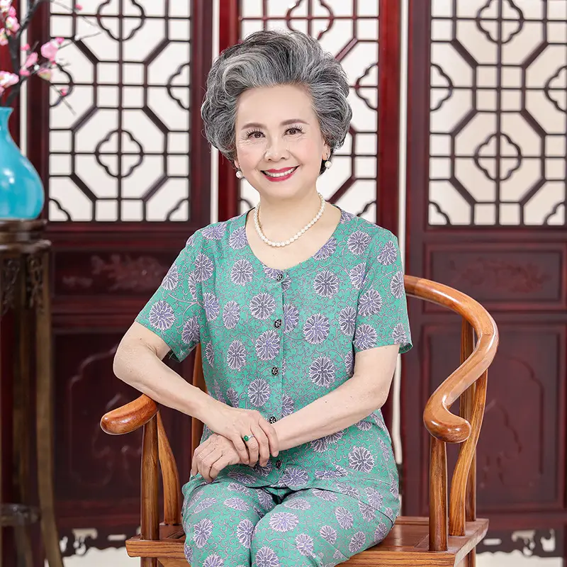 70-Yearold Cotton Silk Lady Suit Blue Floral - Image 49