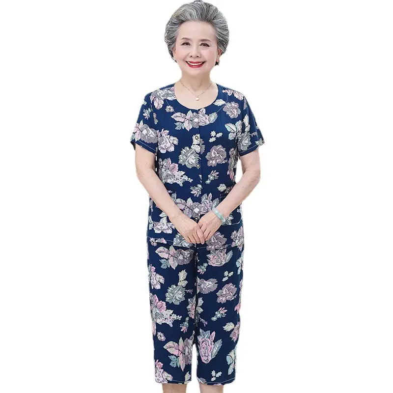 70-Yearold Cotton Silk Lady Suit Blue Floral - Image 52