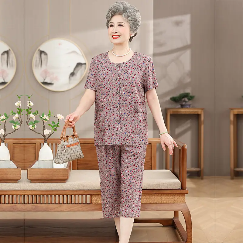 H-apricot (short-sleeved cropped pants)