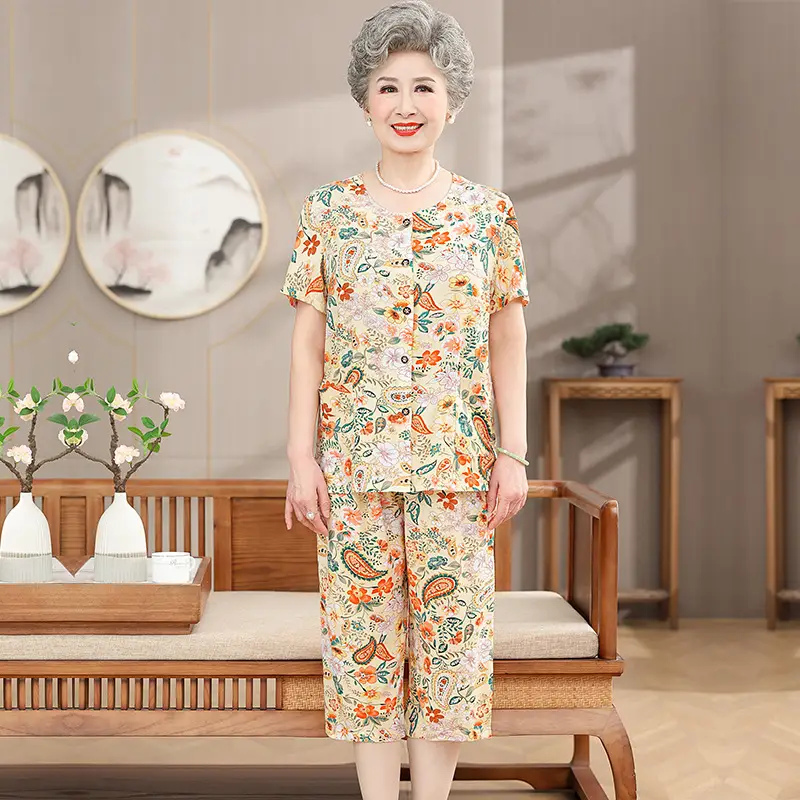 H-yellow (short-sleeved cropped pants)